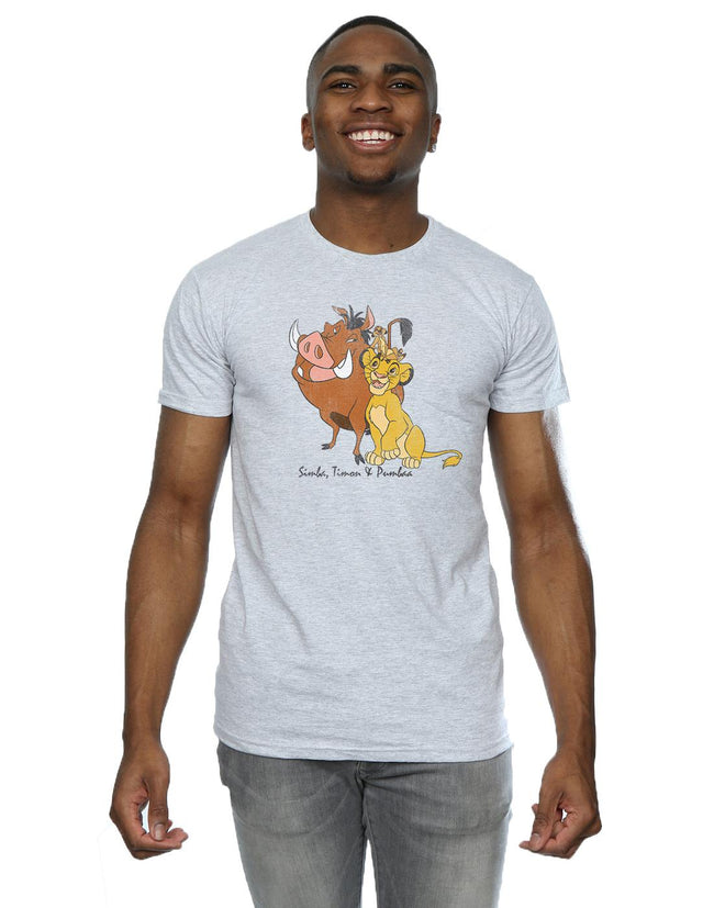 Heather Grey - Lifestyle - The Lion King Mens Classic Simba Timon & Pumba Heather T-Shirt