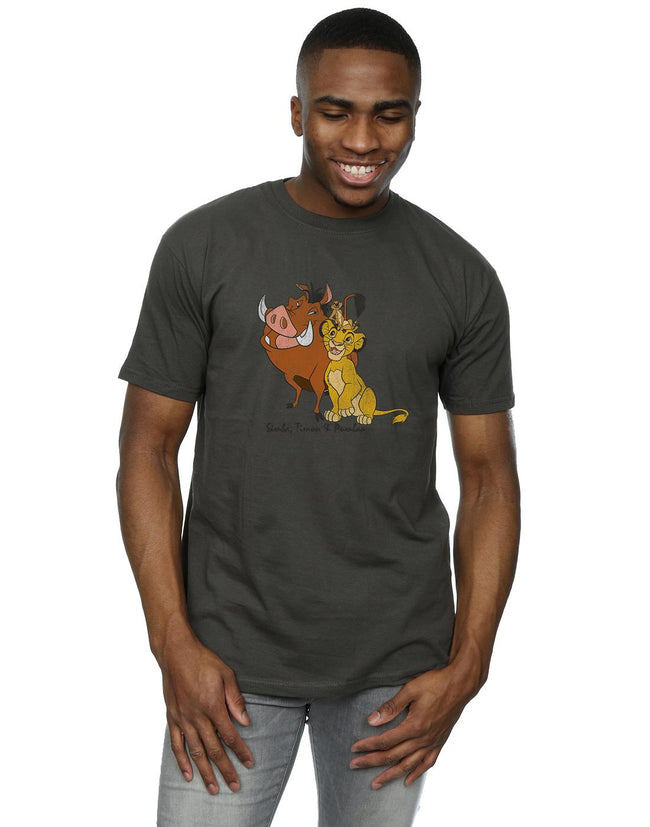 Light Graphite - Back - The Lion King Mens Classic Simba Timon & Pumba Heather T-Shirt