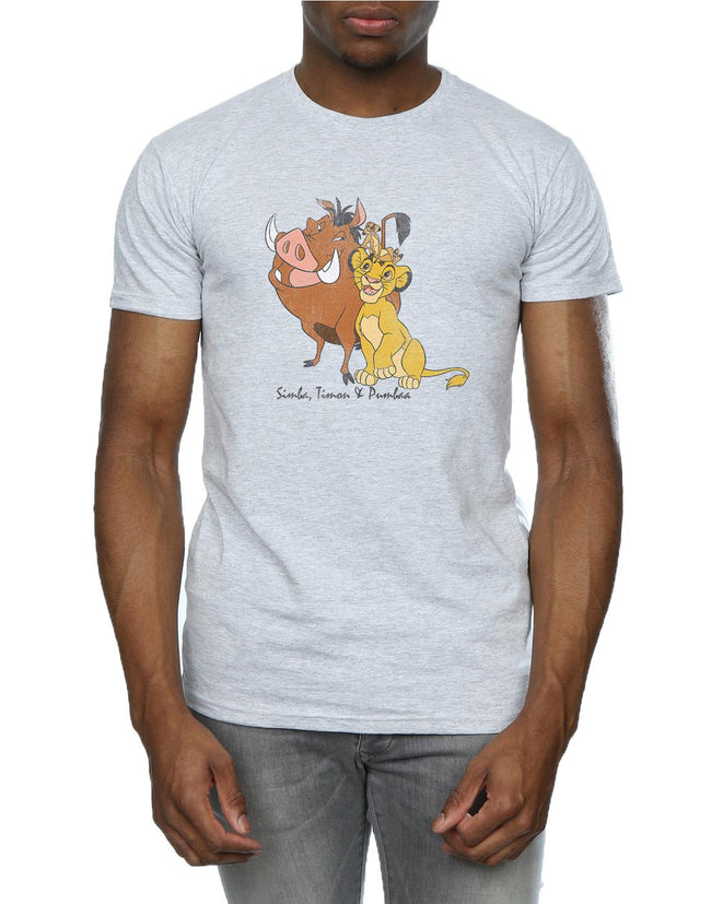 Heather Grey - Pack Shot - The Lion King Mens Classic Simba Timon & Pumba Heather T-Shirt