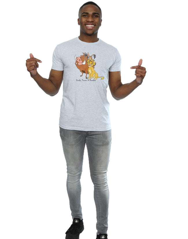 Heather Grey - Close up - The Lion King Mens Classic Simba Timon & Pumba Heather T-Shirt