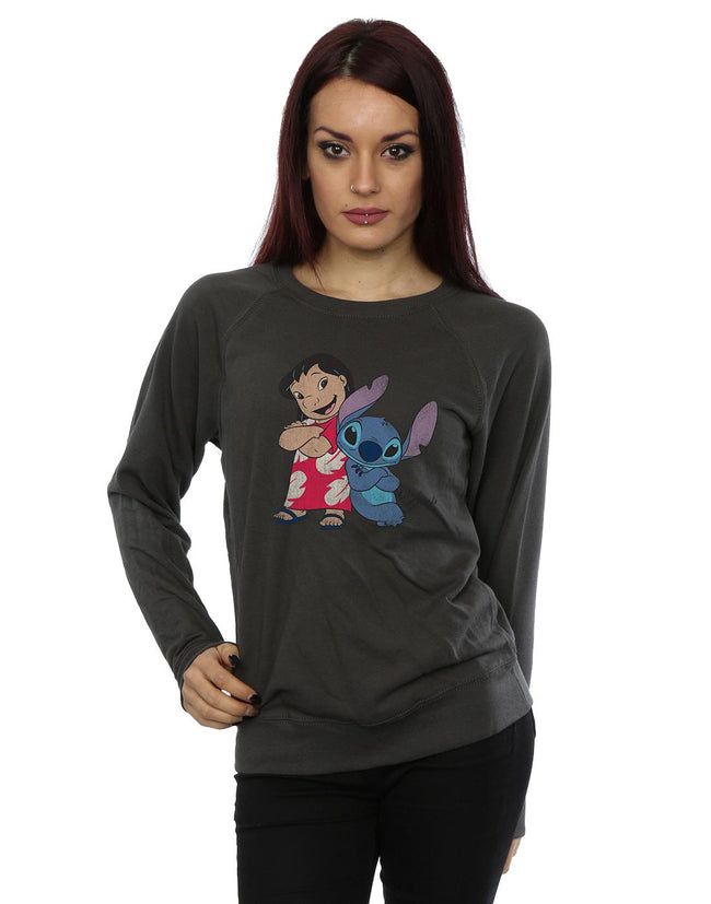 Light Graphite - Back - Lilo & Stitch Womens-Ladies Classic Heather Sweatshirt