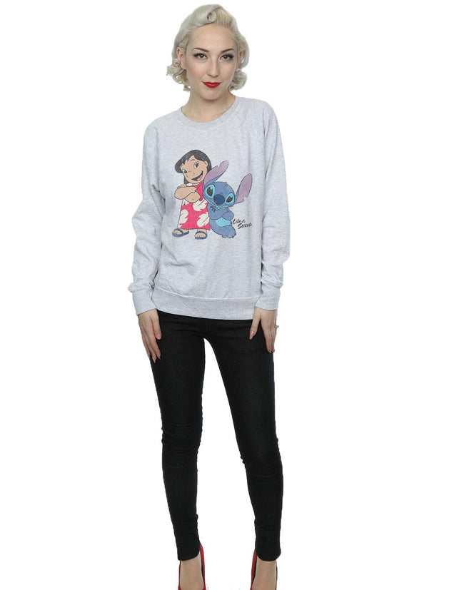Heather Grey - Close up - Lilo & Stitch Womens-Ladies Classic Heather Sweatshirt