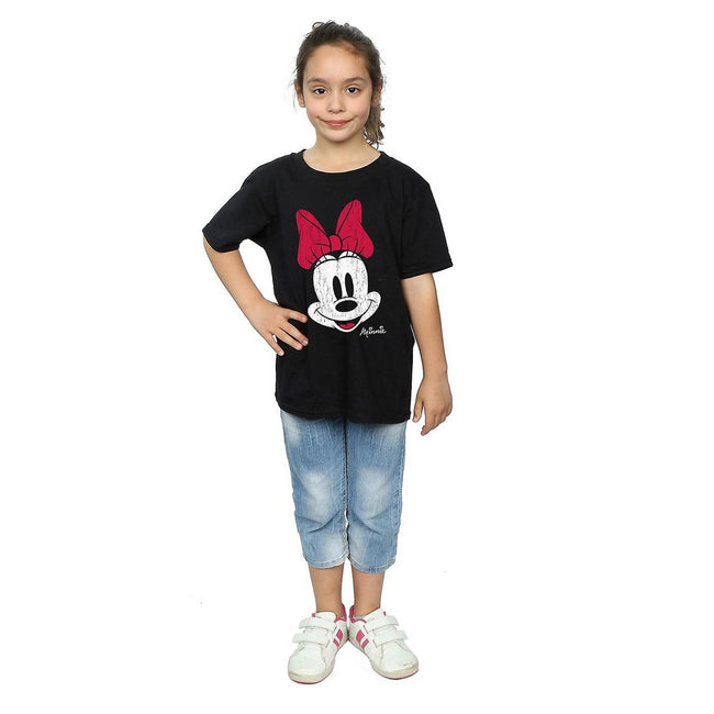 Black - Side - Disney Girls Minnie Mouse Face Cotton T-Shirt