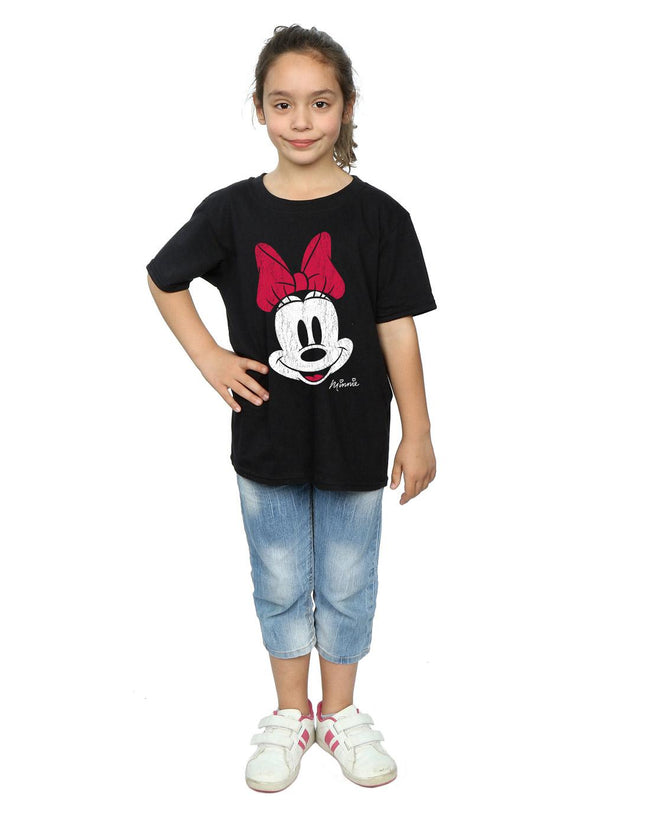 Black - Close up - Disney Girls Minnie Mouse Face Cotton T-Shirt