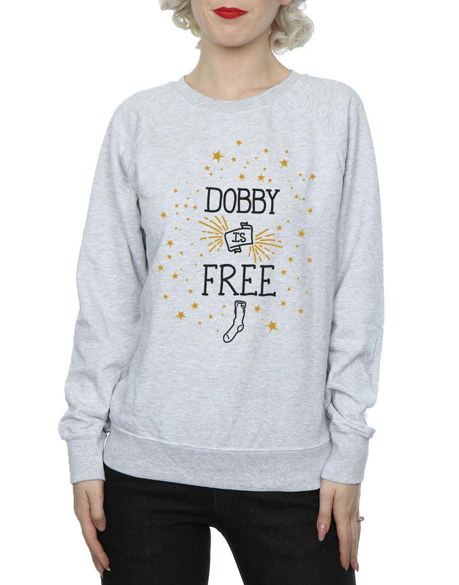 Heather Grey - Side - Harry Potter Womens-Ladies Dobby Is Free Cotton Sweatshirt