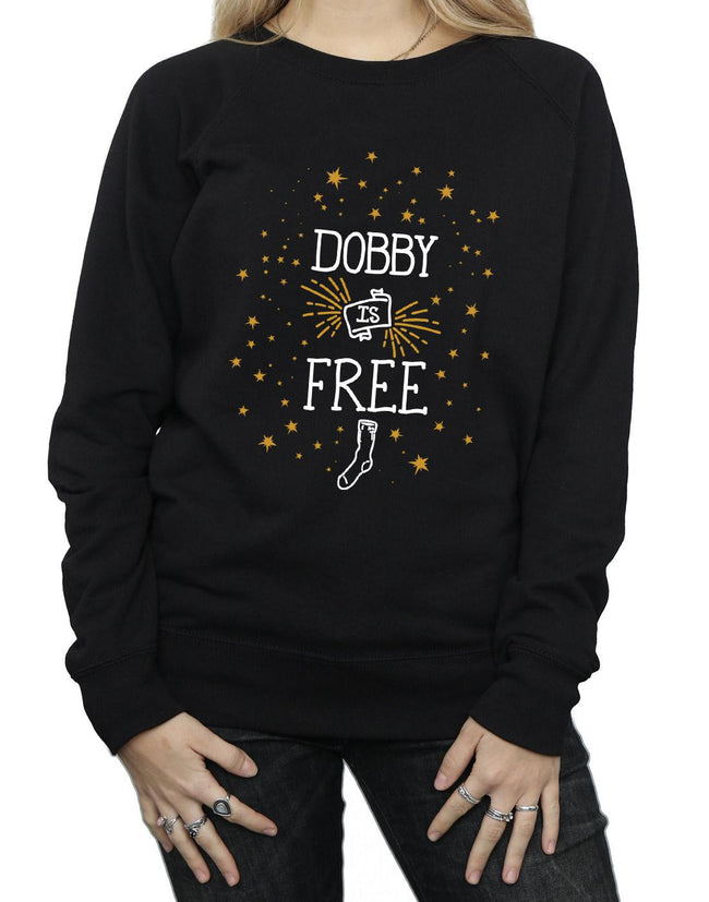 Black - Pack Shot - Harry Potter Womens-Ladies Dobby Is Free Cotton Sweatshirt