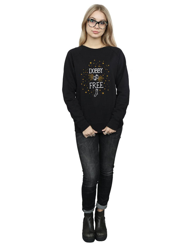 Black - Close up - Harry Potter Womens-Ladies Dobby Is Free Cotton Sweatshirt