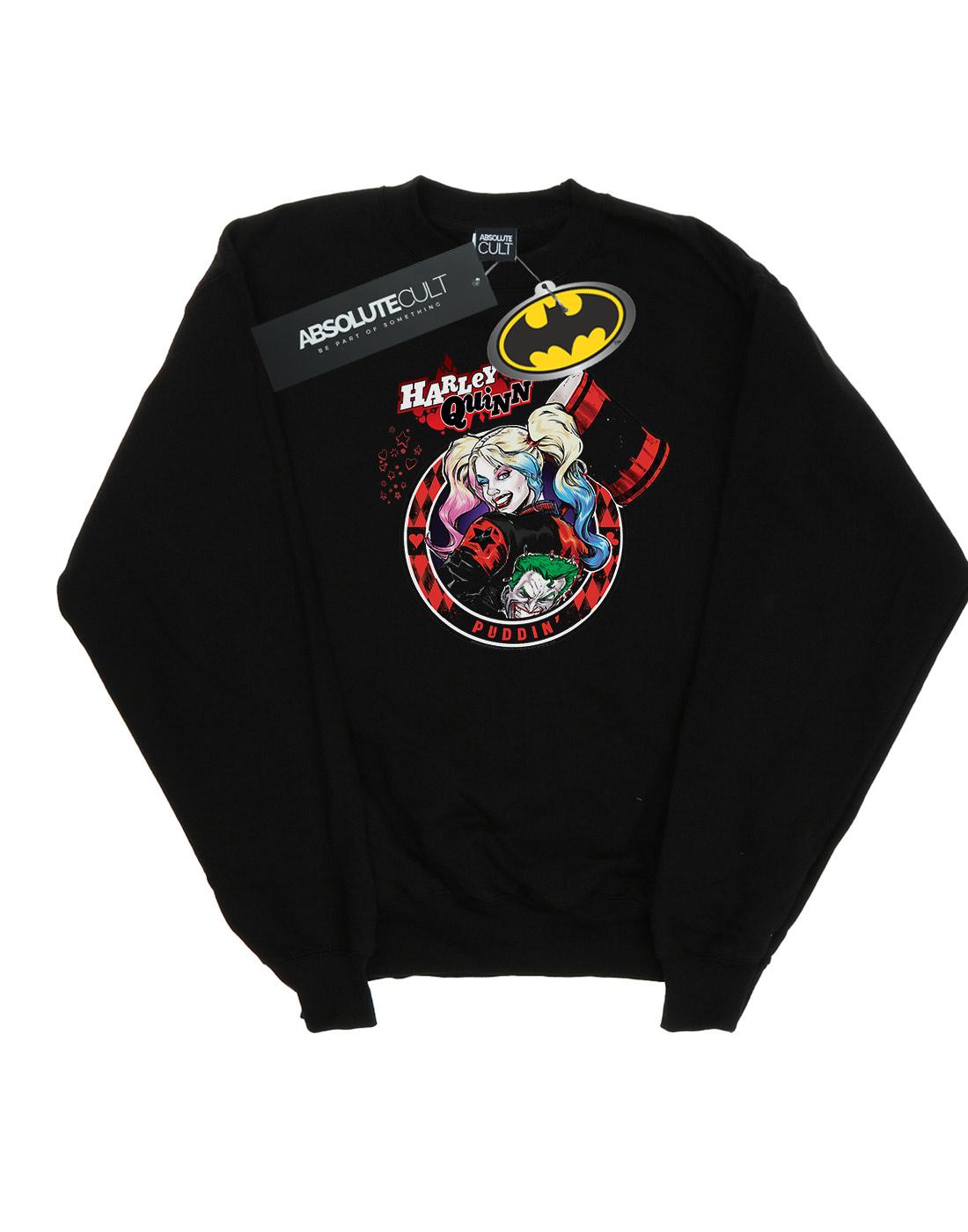 Black - Side - DC Comics Mens Harley Quinn Joker Patch Cotton Sweatshirt