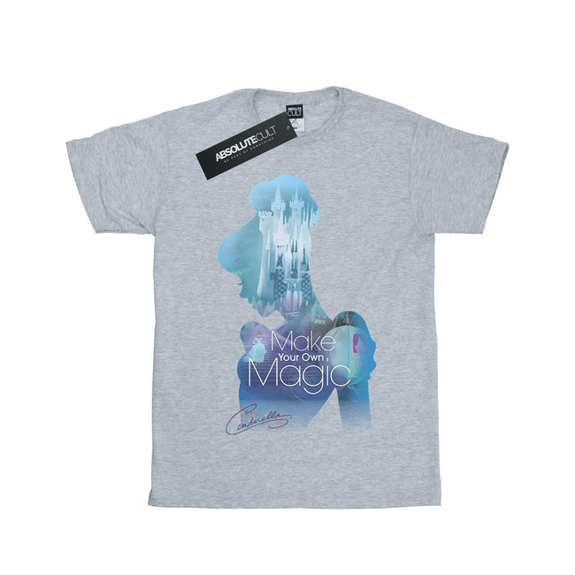 Sports Grey - Front - Cinderella Girls Make Your Own Magic Silhouette Cotton T-Shirt