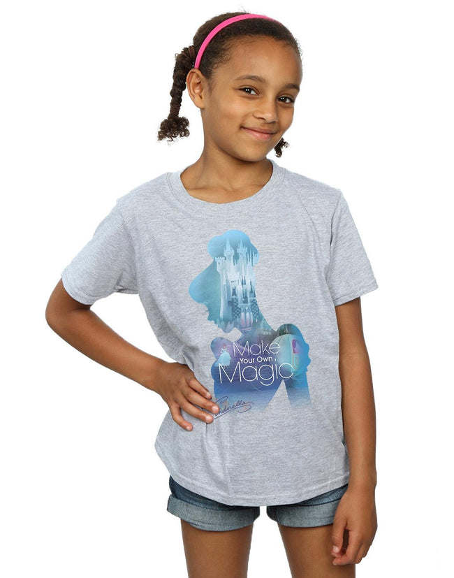 Sports Grey - Back - Cinderella Girls Make Your Own Magic Silhouette Cotton T-Shirt