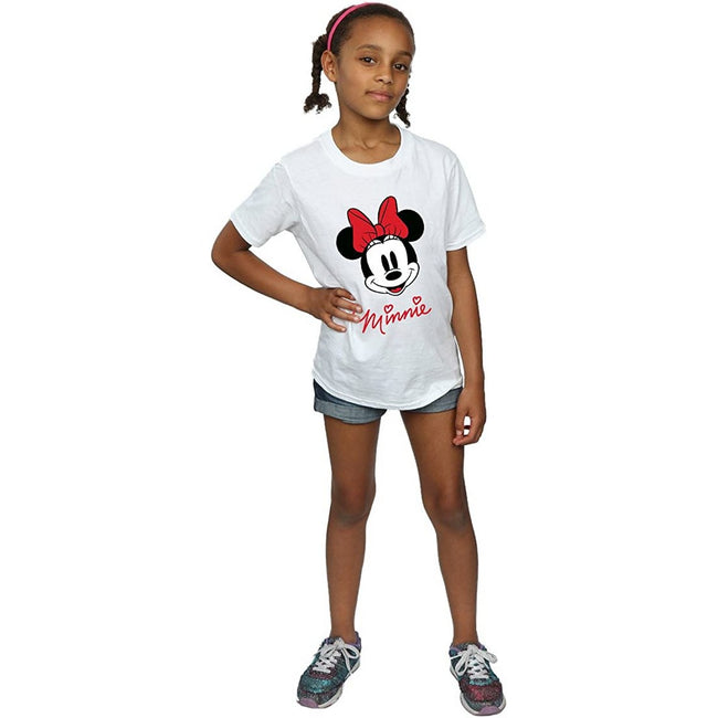 White - Side - Disney Girls Minnie Mouse Face Cotton T-Shirt