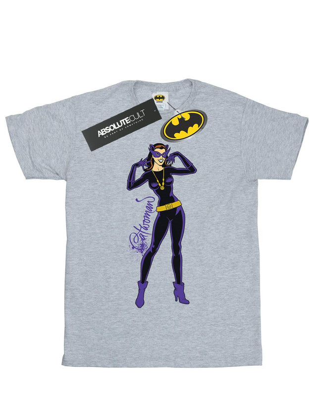 Sports Grey - Front - DC Comics Womens-Ladies Catwoman Happy Pose Cotton Boyfriend T-Shirt