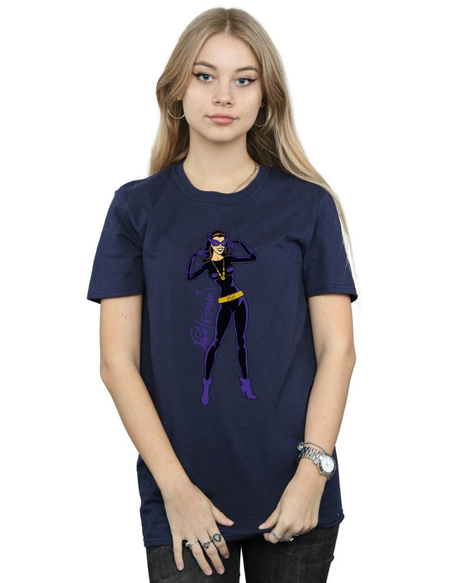 Navy Blue - Back - DC Comics Womens-Ladies Catwoman Happy Pose Cotton Boyfriend T-Shirt