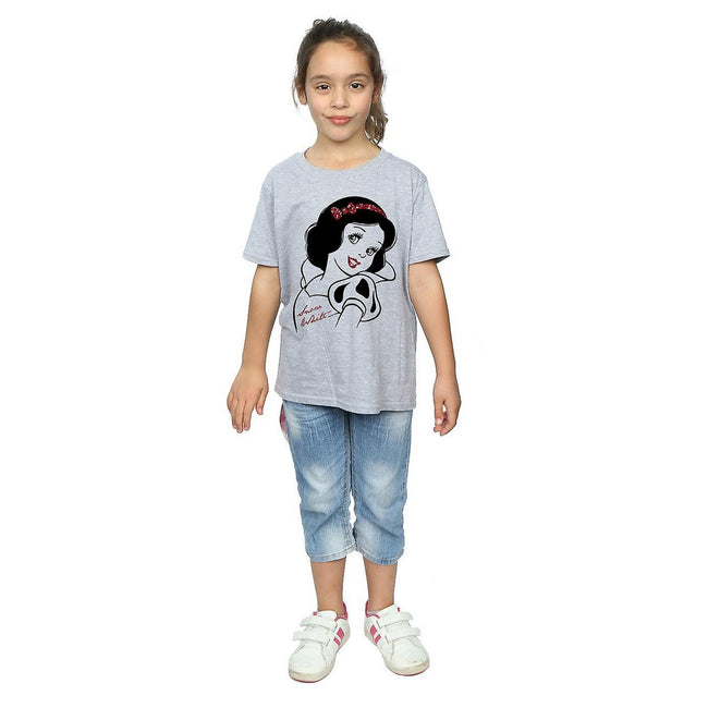 Sports Grey - Back - Snow White And The Seven Dwarfs Girls Glitter T-Shirt