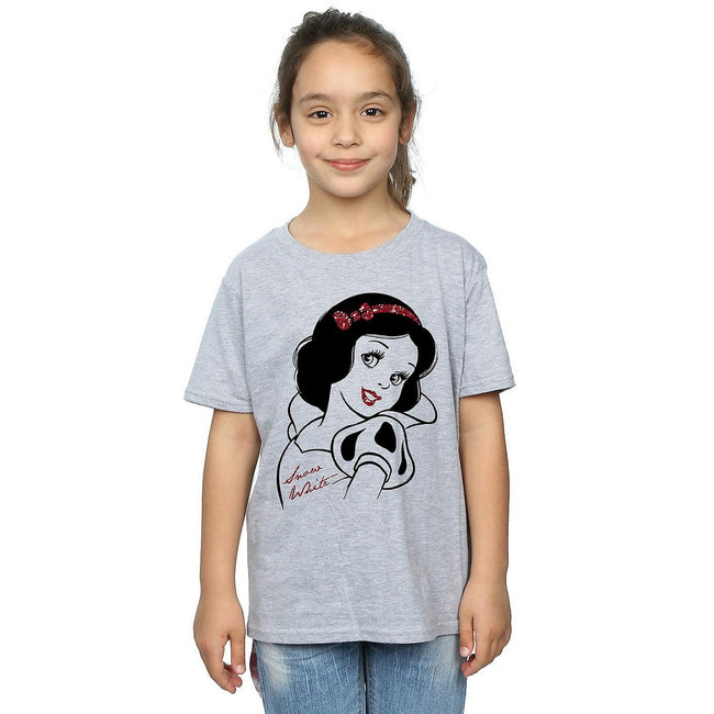Sports Grey - Front - Snow White And The Seven Dwarfs Girls Glitter T-Shirt
