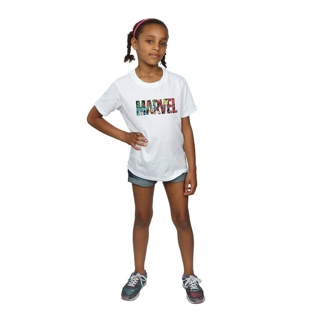 White - Side - Marvel Comics Girls Infill Character Cotton Logo T-Shirt