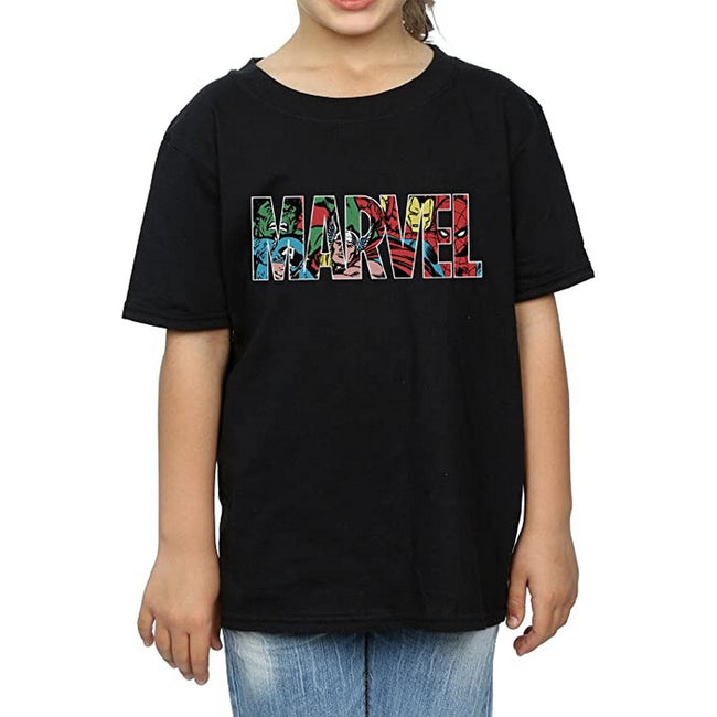 Black - Front - Marvel Comics Girls Infill Character Cotton Logo T-Shirt