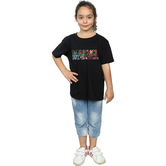 Black - Side - Marvel Comics Girls Infill Character Cotton Logo T-Shirt
