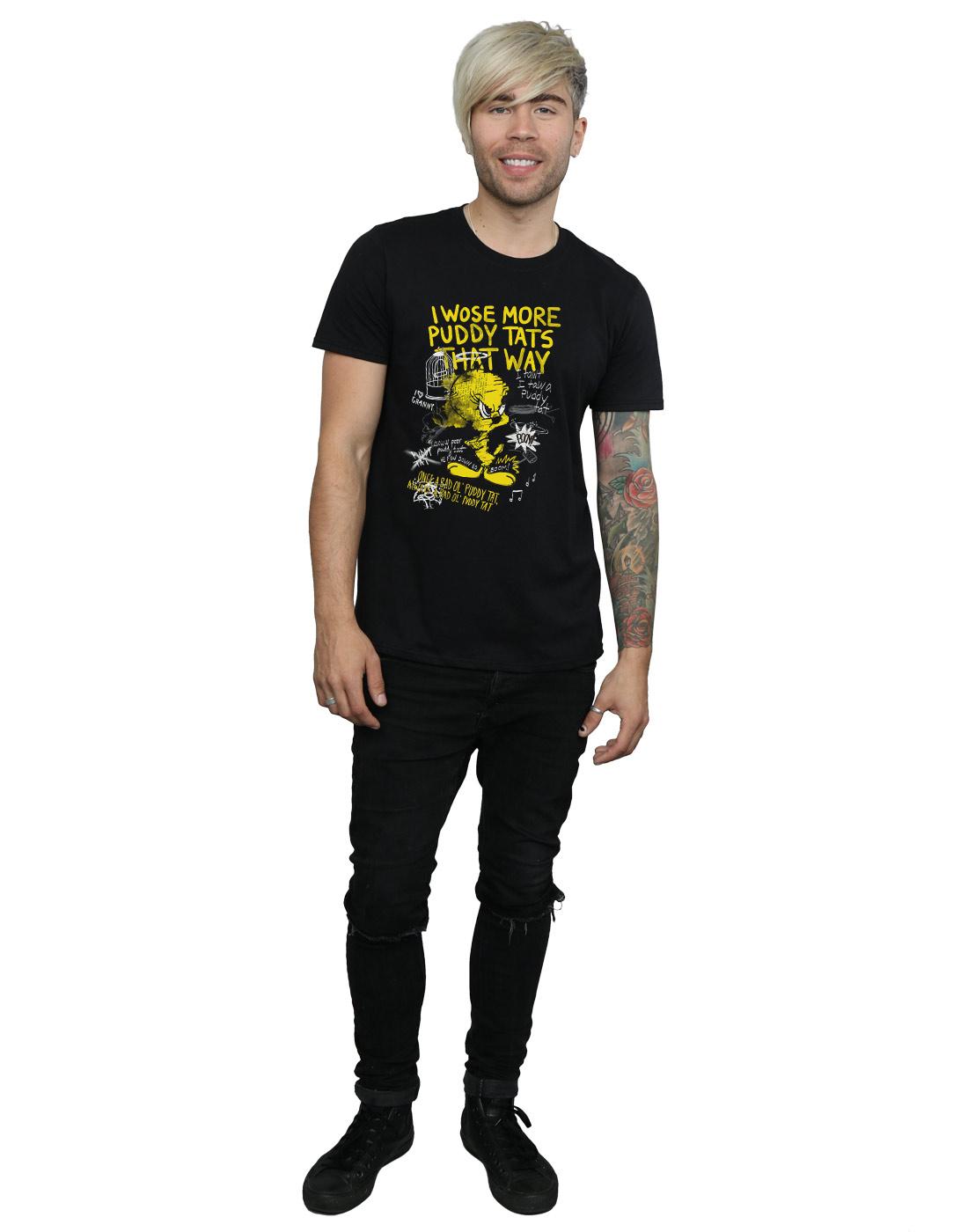 Black - Close up - Looney Tunes Mens More Puddy Tats Tweety Cotton T-Shirt