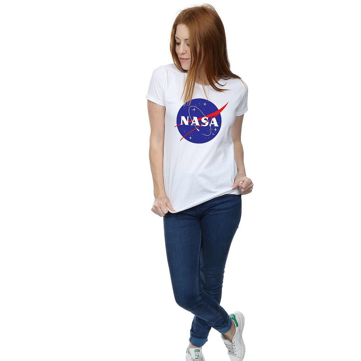White - Side - NASA Womens-Ladies Classic Insignia Cotton Logo T-Shirt
