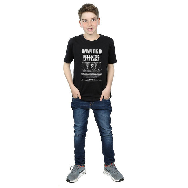 Black - Side - Harry Potter Boys Bellatrix Lestrange Wanted Poster Cotton T-Shirt