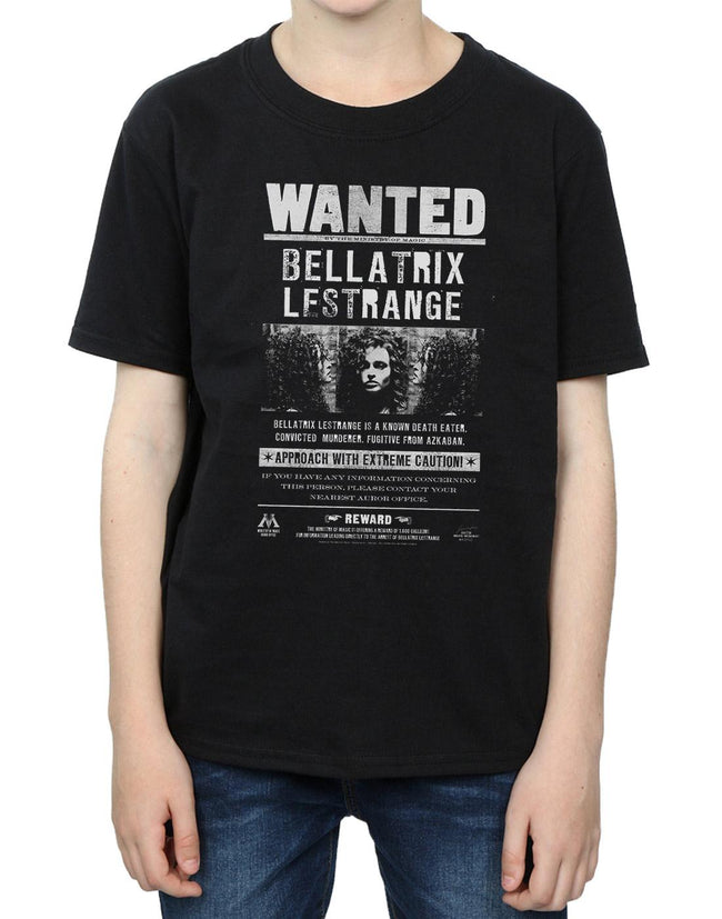 Black - Pack Shot - Harry Potter Boys Bellatrix Lestrange Wanted Poster Cotton T-Shirt