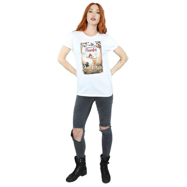 White - Side - Bambi Womens-Ladies Poster Cotton Boyfriend T-Shirt