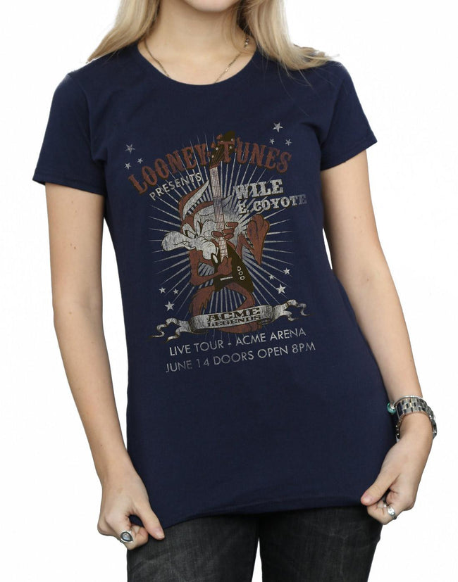 Navy Blue - Side - Looney Tunes Womens-Ladies Wile E Coyote Guitar Cotton T-Shirt