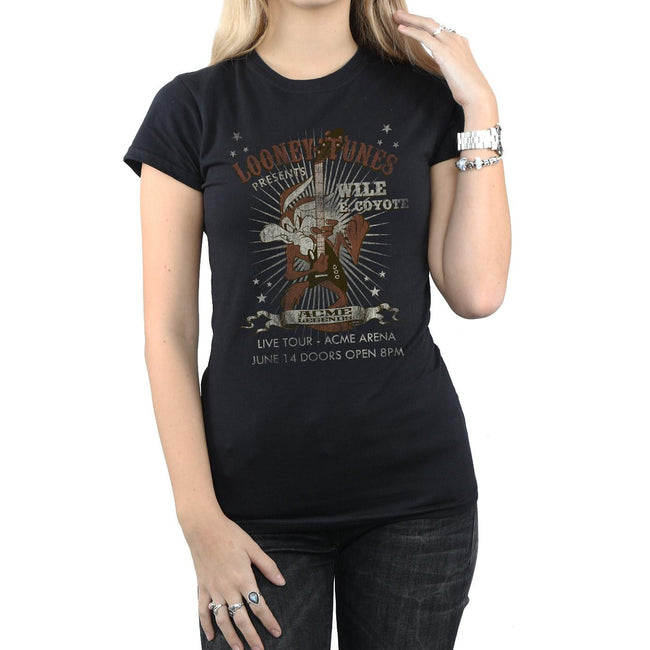 Black - Pack Shot - Looney Tunes Womens-Ladies Wile E Coyote Guitar Cotton T-Shirt