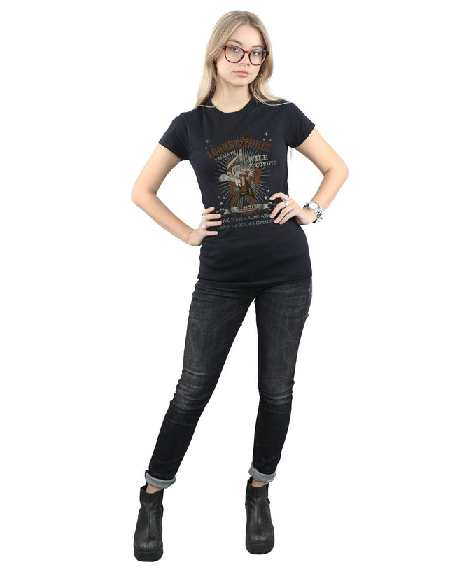 Black - Close up - Looney Tunes Womens-Ladies Wile E Coyote Guitar Cotton T-Shirt