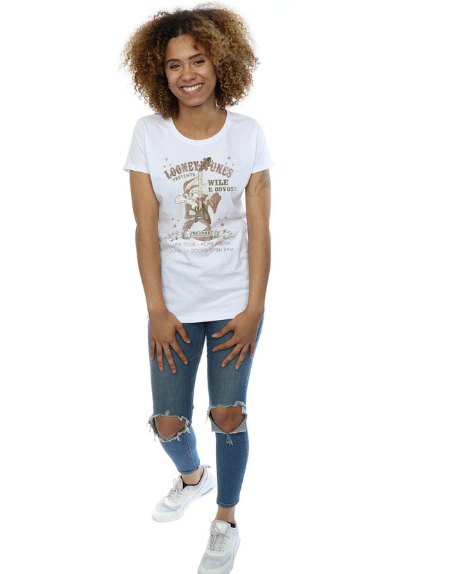 White - Lifestyle - Looney Tunes Womens-Ladies Wile E Coyote Guitar Cotton T-Shirt