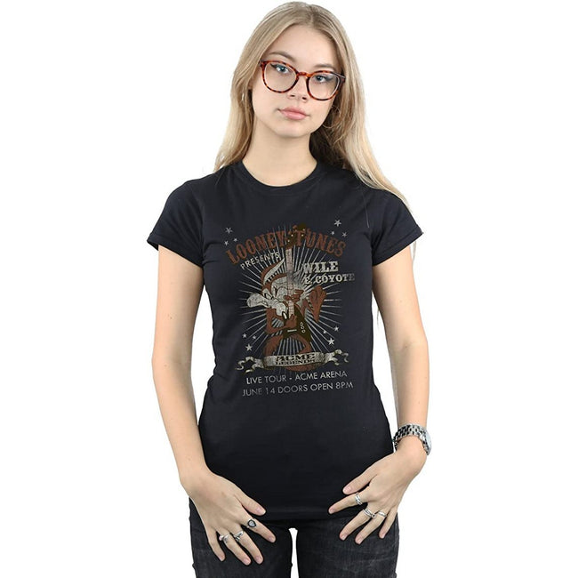 Black - Back - Looney Tunes Womens-Ladies Wile E Coyote Guitar Cotton T-Shirt