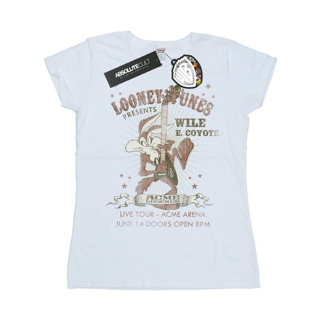 White - Front - Looney Tunes Womens-Ladies Wile E Coyote Guitar Cotton T-Shirt