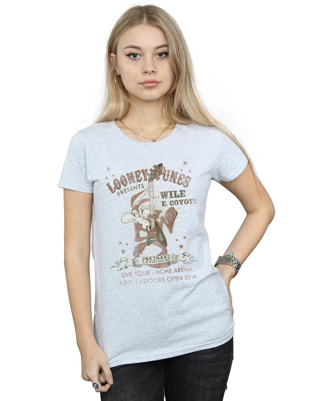 Sports Grey - Back - Looney Tunes Womens-Ladies Wile E Coyote Guitar Cotton T-Shirt