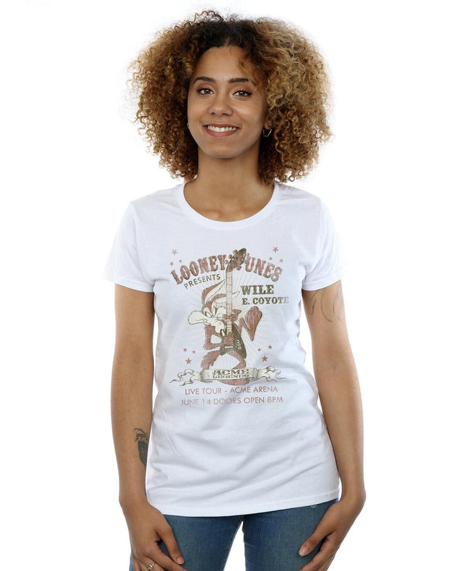 White - Back - Looney Tunes Womens-Ladies Wile E Coyote Guitar Cotton T-Shirt