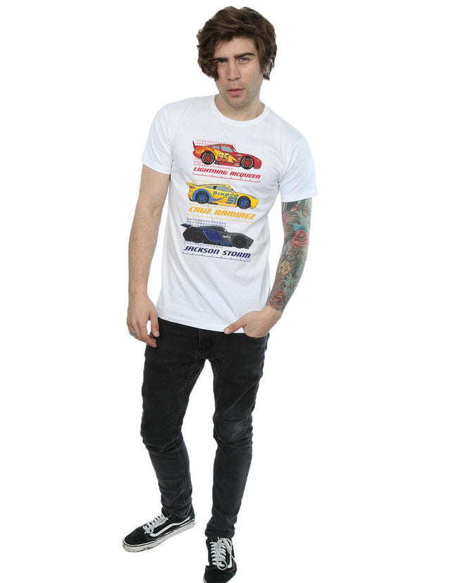 White - Close up - Cars Mens Racer Profile Cotton T-Shirt