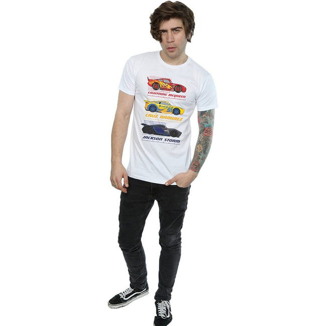 White - Side - Cars Mens Racer Profile Cotton T-Shirt