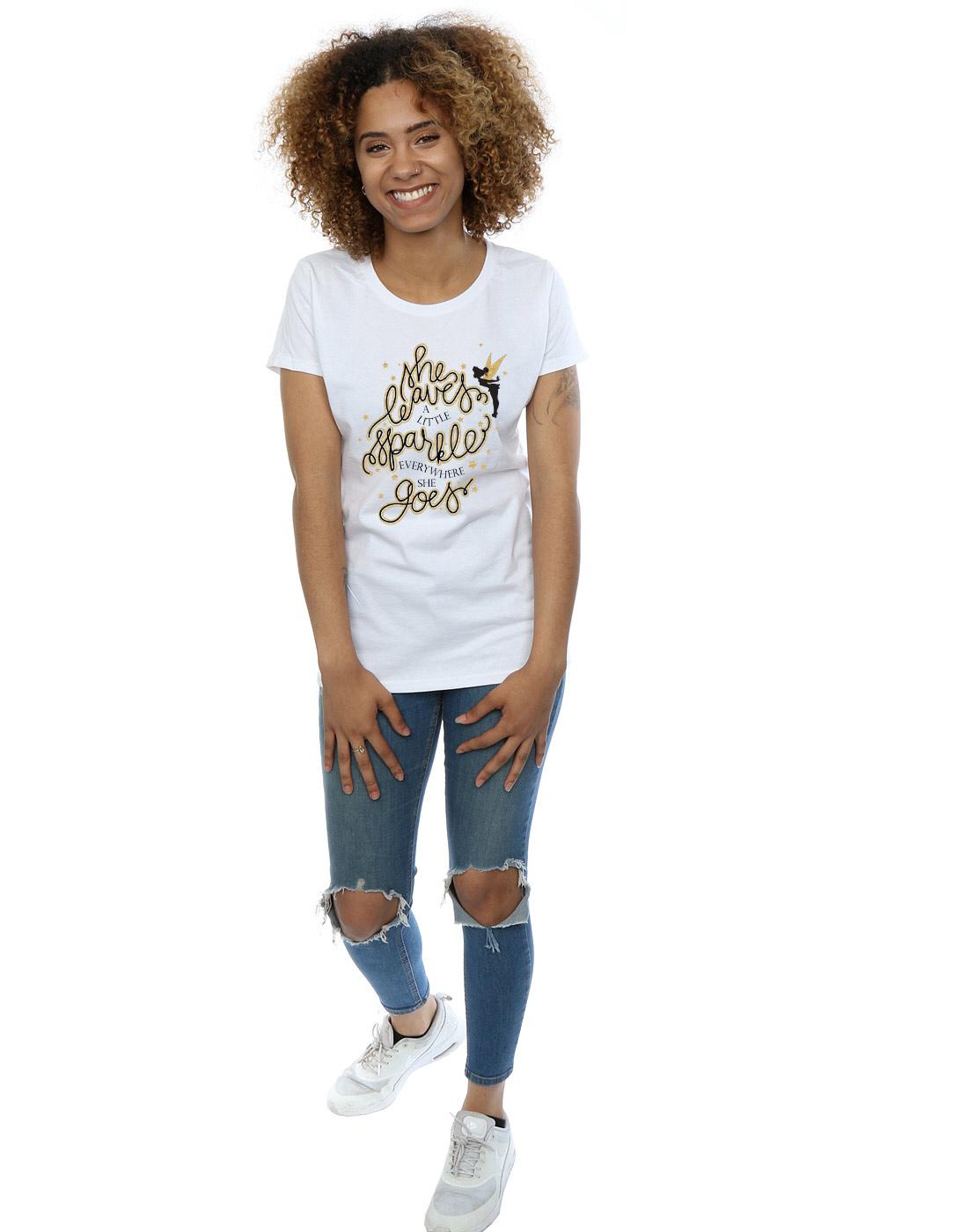 White - Close up - Disney Womens-Ladies Tinkerbell Stars Cotton T-Shirt