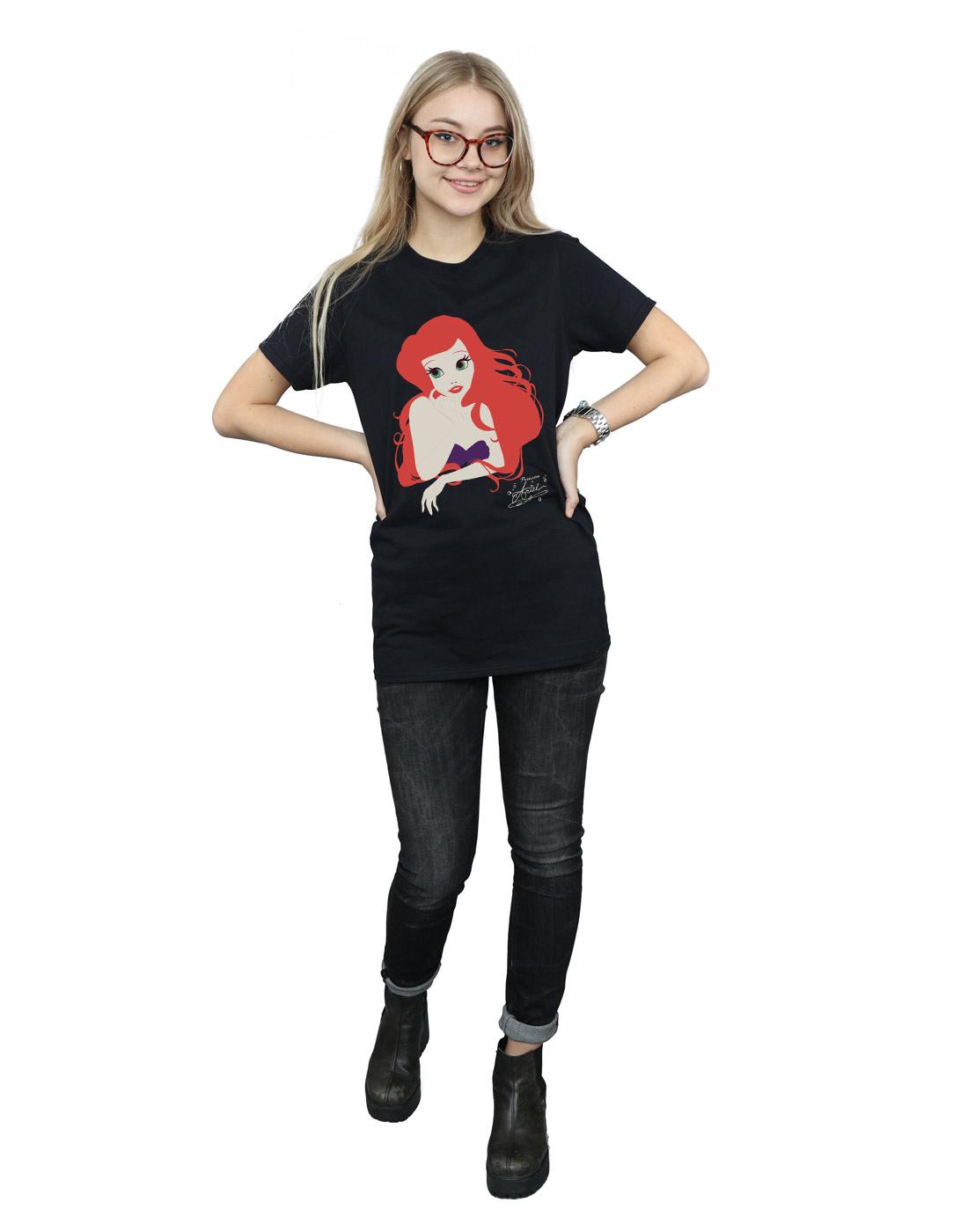 Black - Close up - The Little Mermaid Womens-Ladies Ariel Cotton Boyfriend T-Shirt