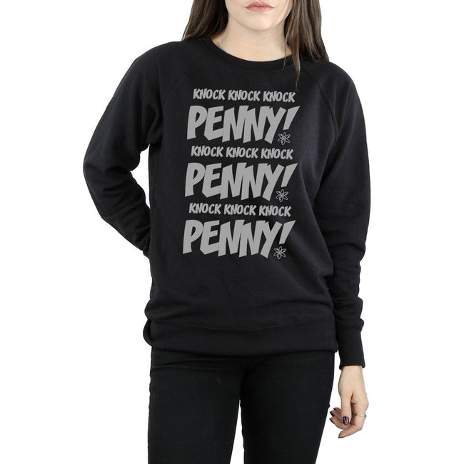 Black - Side - The Big Bang Theory Womens-Ladies Knock Knock Penny Sheldon Cotton Sweatshirt