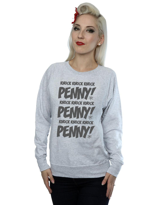 Heather Grey - Back - The Big Bang Theory Womens-Ladies Knock Knock Penny Sheldon Cotton Sweatshirt