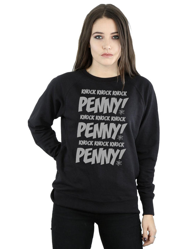 Black - Back - The Big Bang Theory Womens-Ladies Knock Knock Penny Sheldon Cotton Sweatshirt