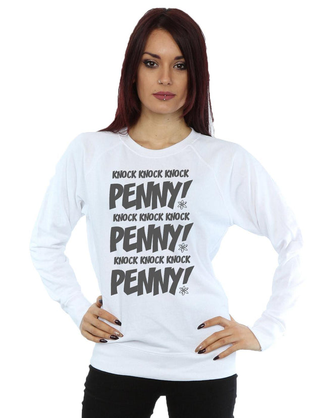 White - Back - The Big Bang Theory Womens-Ladies Knock Knock Penny Sheldon Cotton Sweatshirt