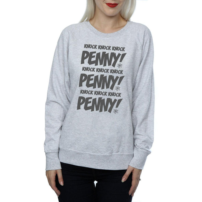 Heather Grey - Side - The Big Bang Theory Womens-Ladies Knock Knock Penny Sheldon Cotton Sweatshirt