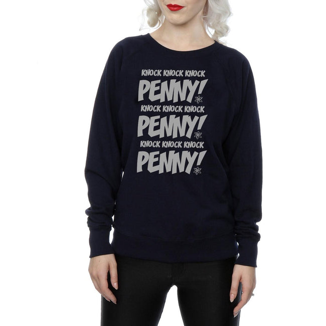 Navy Blue - Side - The Big Bang Theory Womens-Ladies Knock Knock Penny Sheldon Cotton Sweatshirt