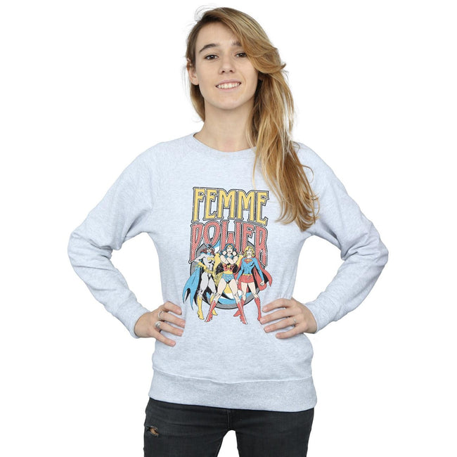 Heather Grey - Back - DC Comics Womens-Ladies Femme Power Wonder Woman Sweatshirt