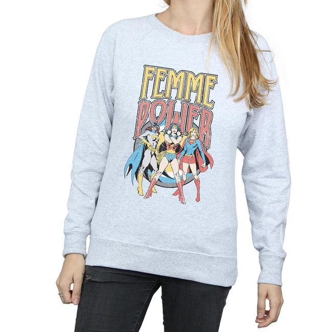 Heather Grey - Side - DC Comics Womens-Ladies Femme Power Wonder Woman Sweatshirt
