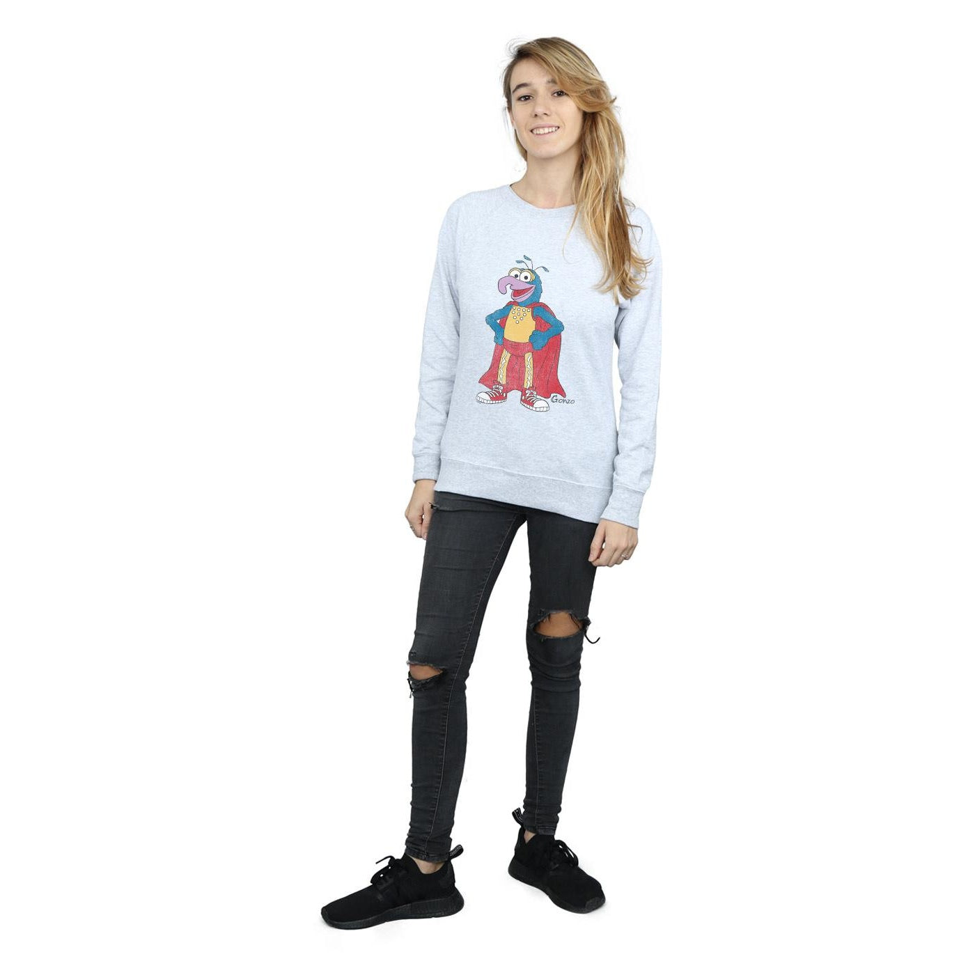 Heather Grey - Close up - The Muppets Womens-Ladies Classic Gonzo Heather Sweatshirt