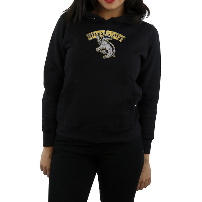Black - Back - Harry Potter Womens-Ladies Hufflepuff Cotton Hoodie
