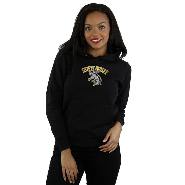 Black - Side - Harry Potter Womens-Ladies Hufflepuff Cotton Hoodie